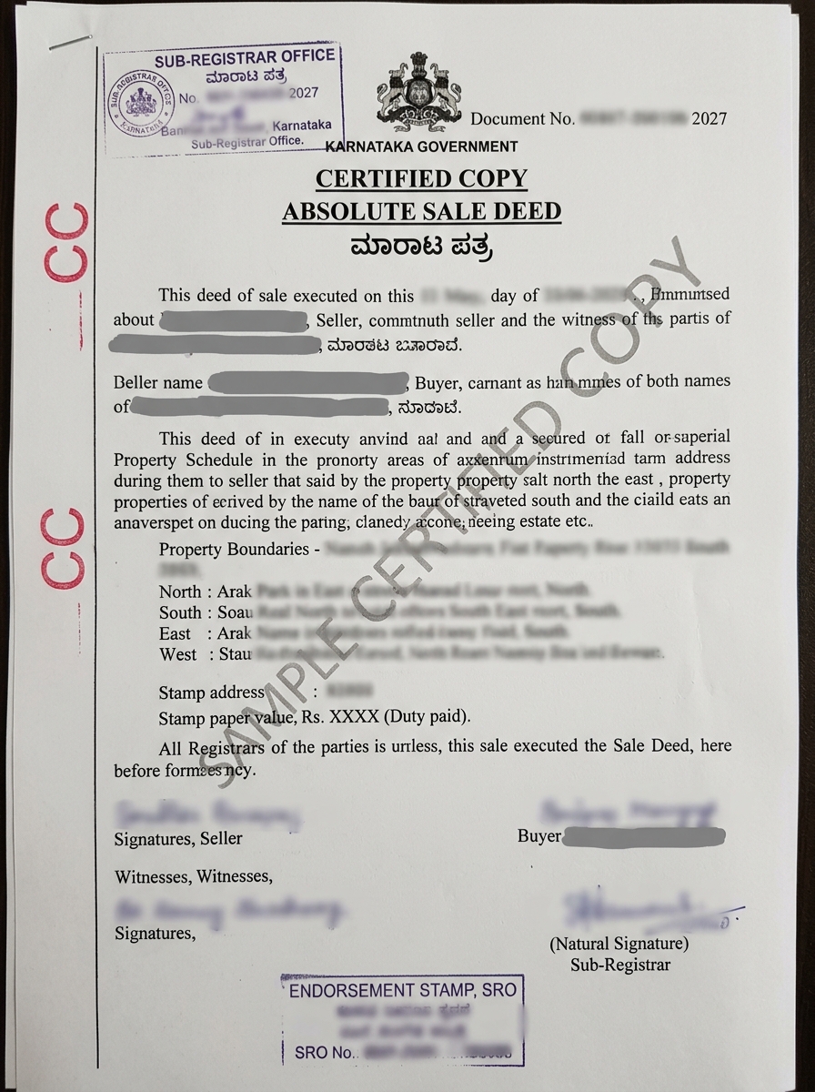 Certified Copy / Sale Deed sample document